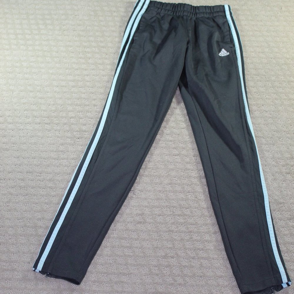 Adidas Women's Size XS Grey Jogging Pants with Blue Classic Stripes